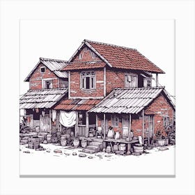 Asian Village Rotten House Old Landscape Leaky Canvas Print