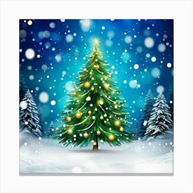 Abstract Digital Painting Of A Christmas Tree Branch Framed With Gently Falling Snowflakes Fir Tre 2 Canvas Print