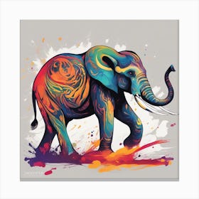 An Abstract Representation Of A Roaring Elephant, Formed With Bold Brush Strokes And Vibrant Colors Canvas Print