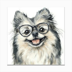 Pomeranian Dog With Glasses Canvas Print