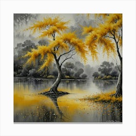 Leonardo Lightning Xl Watercolor Art Yellow Wooden Willow Tree 1 Canvas Print