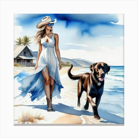Coastal Cowgirl on Beach with Dog Canvas Print
