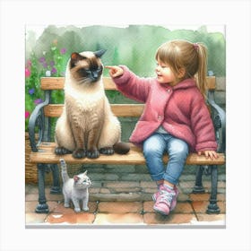 Little Girl Feeding Cat Canvas Print