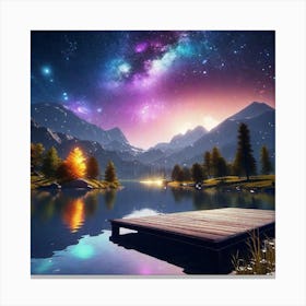 Night Sky Over Lake Canvas Print