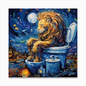 Lion On Toilet Canvas Print