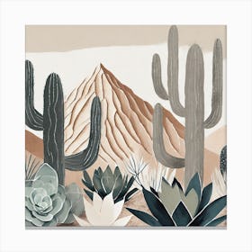 Firefly Modern Abstract Beautiful Lush Cactus And Succulent Garden In Neutral Muted Colors Of Tan, G (14) Canvas Print