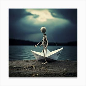 Firefly Melancholy Stick Doll With Paper Boat On Gloomy Backdrop 1638 Canvas Print