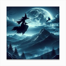 Witch Flying In The Sky Canvas Print