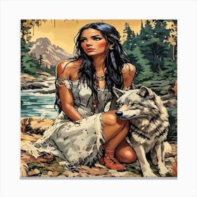 Native Woman With Wolf-Drucke 09.12.2024-- c149 Canvas Print