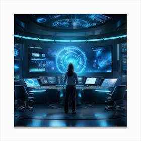 A Futuristic Control Room Showcasing Advanced Ai Powered Data Analysis Featuring An Array Of Comple (1) Canvas Print