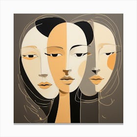 Abstract Faces, Clean Pencil Lines art, Nude Color Shades, Emotions of Life, vector art, Simple frames of fillings, good-looking image 1 3 Canvas Print