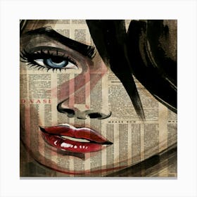 Modern Drawing Of Woman Face With Newspaper Canvas Print