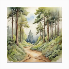 Watercolor Of A Forest Path Canvas Print