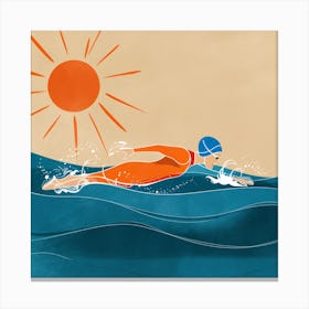 Swimmer Swimming In The Ocean Canvas Print