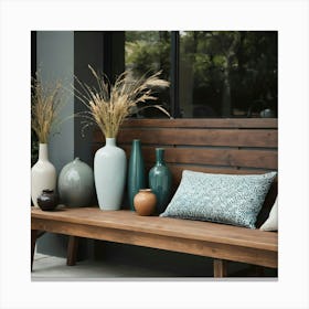 Bench With Vases Canvas Print