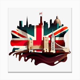 London Uk Flag Bridge Artistic Canvas Print