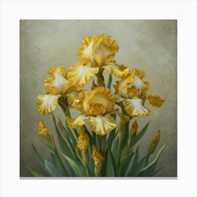 Golden Elegance Intricate Yellow Irises Against A Muted Backdrop (2) Canvas Print