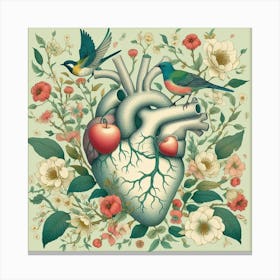 Heart With Birds And Flowers 3 Canvas Print