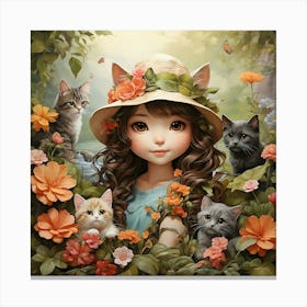 Little Girl With Cats Canvas Print