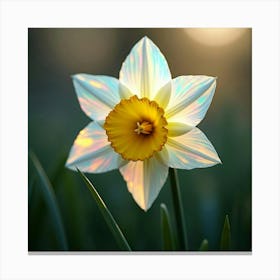 A Radiant Daffodil With Petals Of Shifting, Holographic Light Blooming In A Dreamlike Field 1 Canvas Print