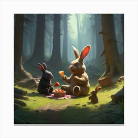 Rabbits In The Woods 2 Canvas Print