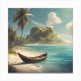 Tranquil Shores: Where Palms Sway and Boats Rest Canvas Print
