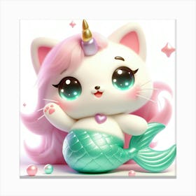 Fluffy 3D image of mermaid caticorn 7 Canvas Print