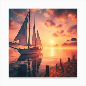 Sailboat At Sunset 3 Canvas Print