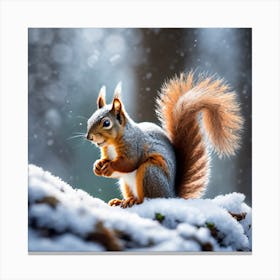 Squirrel In The Snow 10 Canvas Print