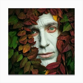 Firefly Weathered, Man, Furrowed Face, Colored Leaves, Wood, Deep Green Eyes, Textured, Detailed, Na (11) Canvas Print