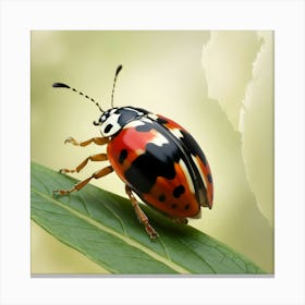 A Vibrant, Highly Detailed Image Of A Beautiful Ladybug Perched On A Delicate Green Leaf Canvas Print