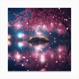Pink Reflections of Cherry Blossom Trees at Midnight 1 Canvas Print