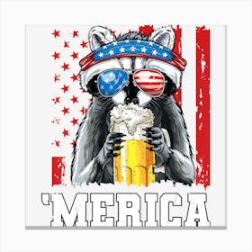 Limited Edition Patriotic Raccoon Merica Usa Flag Drinking Canvas Print