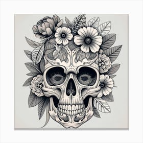 Skull With Flowers Canvas Print