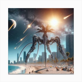 Cityscape With Aliens - Futuristic Art Canvas Print