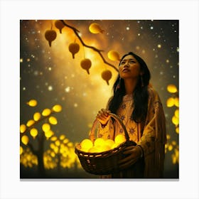 Asian Woman Holding A Basket Canvas Print