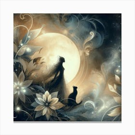 Cat silhouette in the moonlight Canvas Print