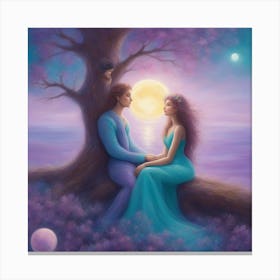 Couple Sitting Under The Moon Canvas Print