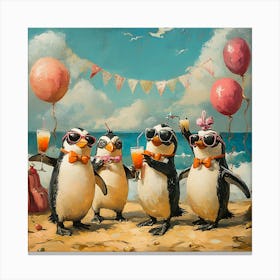 Tropical Penguin Beach Party Fun 12 Canvas Print