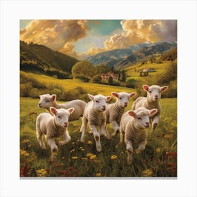 Lambs In The Meadow 3 Canvas Print