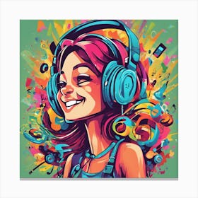 Colorful Girl With Headphones Canvas Print