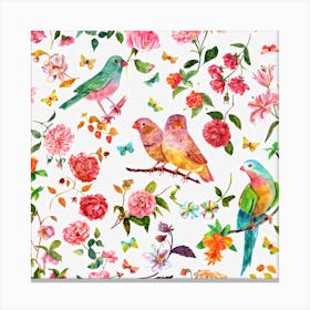 Parrots And Roses Canvas Print