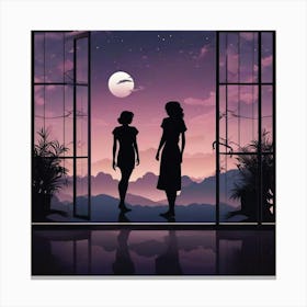 Two Women Looking Out A Window Canvas Print