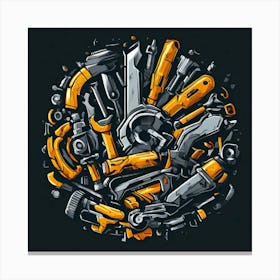 Logo Vector Tools Wrench Hammer Screwdriver Saw Pliers Drill Gear Nuts Bolts Spanner Ch (2) Canvas Print