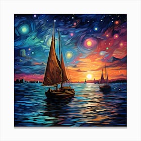 Sailboats In The Night Sky Canvas Print