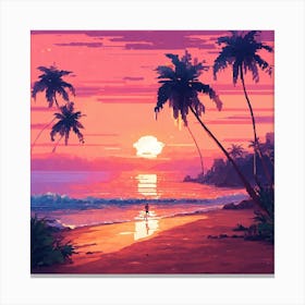 The Pixelated Beach Scene With A Vibrant Orange An Canvas Print