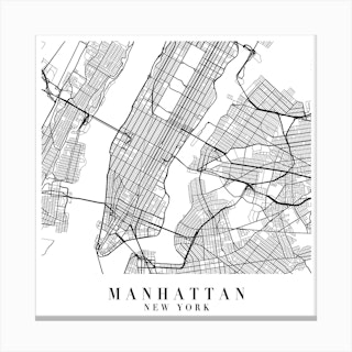 Manhattan New York Street Map Minimal Square Canvas Print