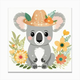 Floral Baby Koala Nursery Illustration (4) 1 Canvas Print