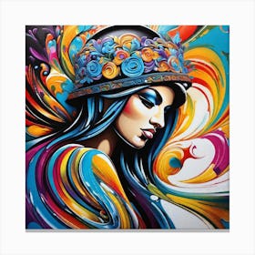 Girl In A Colorful Hat Canvas Print