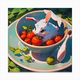 White Rabbit In A Cup Canvas Print